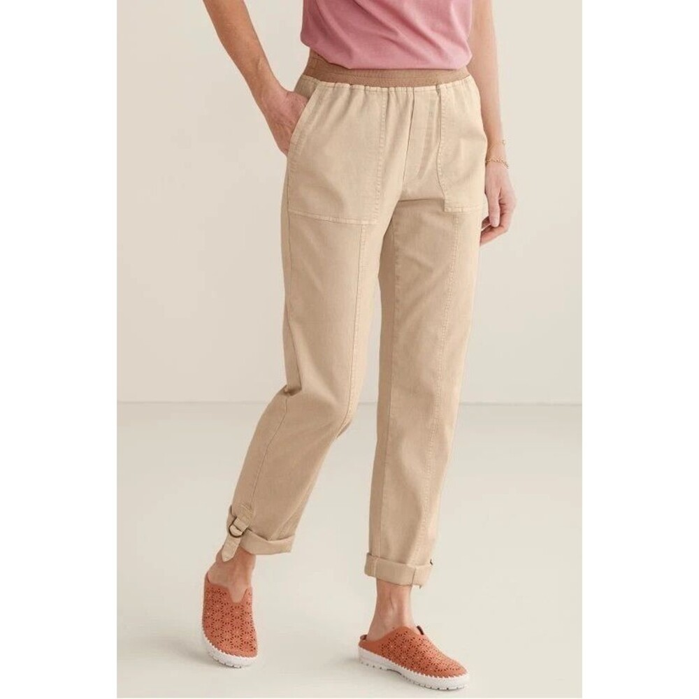 Soft Surroundings Size 1X Tan Medina Utility pull on Straight leg Roll Tab Pants